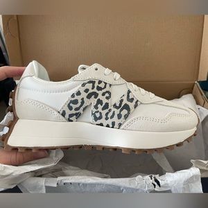 Rare New Balance 327 Neutral Suede Leather Sneaker with  Leopard Cheetahs Logo